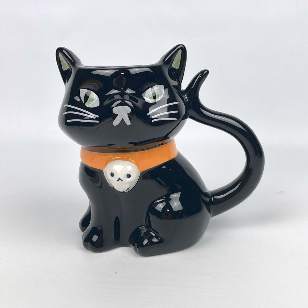 Target Hyde & EEK Boutique Black Cat Ceramic Mug Orange Collar Skull Halloween